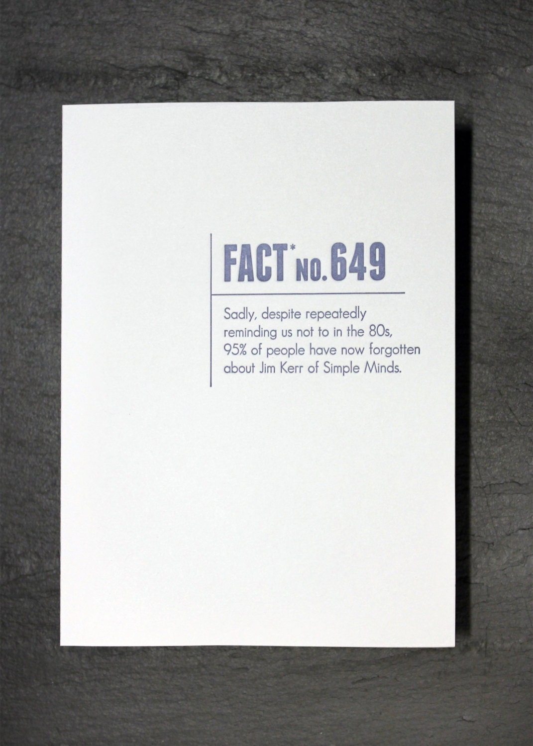 Made Up Stats Jim Kerr. Letterpress Card