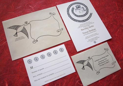 Warli Invitation Sample Package (Wedding card, Save the Date, RSVP, 2 Inserts)