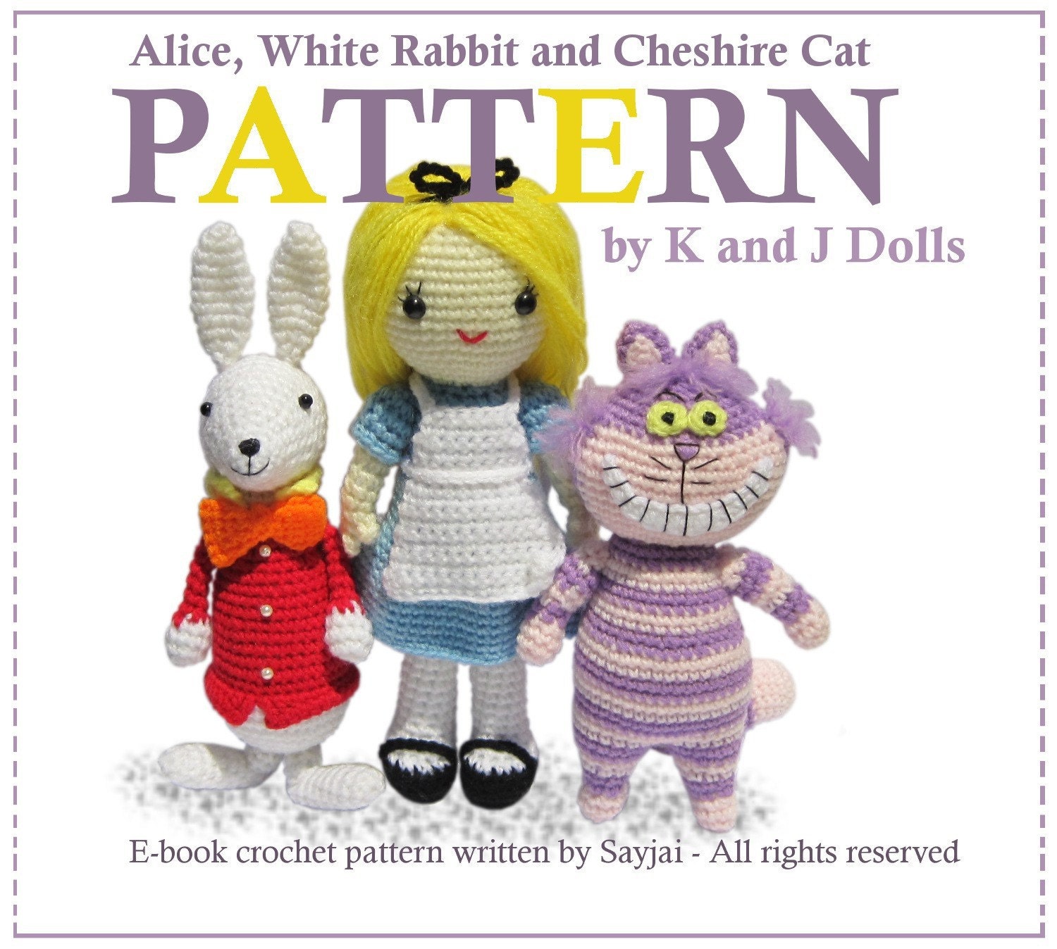 Instant Download 3PDF Crochet Patterns Alice in Wonderland, White Rabbit and Cheshire Cat - ENGLISH Instructions