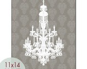 French Chateau Crystal Chandelier 11x14 Print -(Grey & White) French Country Style (Customizable Colors) Buy 3 get one Free