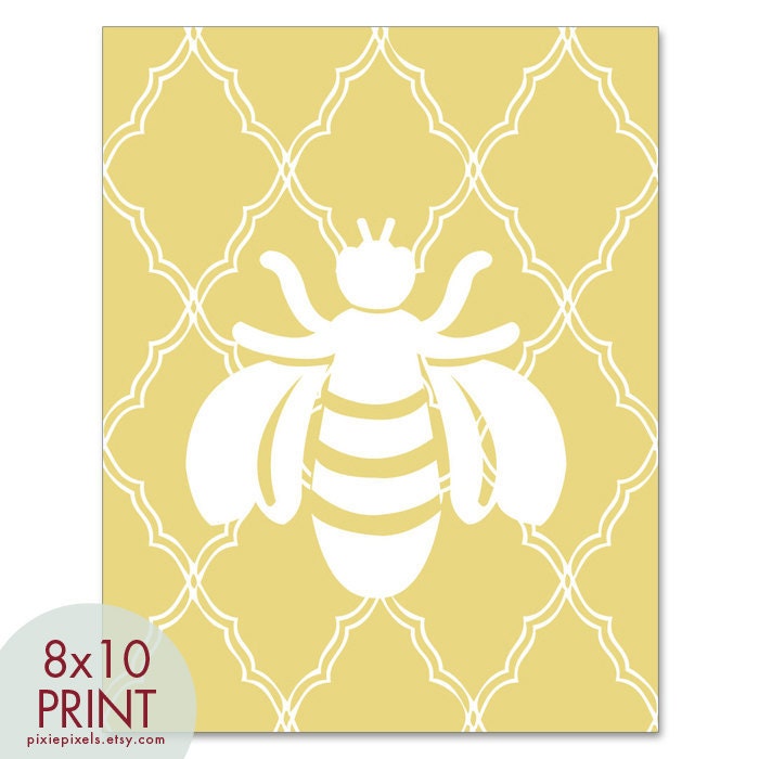 Honey Bee with Diamond Trellis - 8x10 Print (Featured in Wheat) (Modern French Country Style) (Customizable Colors) Buy 3 get one Free