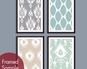 Ikat Patterns (Series A) Set of 4 - 13x19 Art Prints (Featured in Dolphin, Slate Blue, French Grey and Silver Sage)