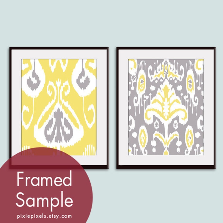 Ikat Patterns set of 2 (series B) - 8x10 Prints (Featured in Canary Yellow and Dolphin) Customizable Colors