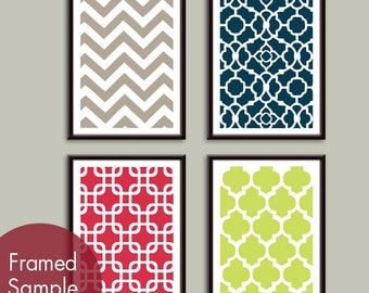 Modern Patterns (Series A) Set of 4 - 13x19 Art Prints (Featured in Truffle Brown, Navy, Burberry Red and Celery)