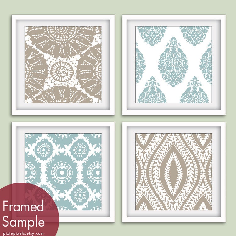 Marine Pattern Prints Collection (Series B) Set of 4 - 12x12 Art Poster Prints (Featured in Truffle Brown and Slate Blue) custom colors