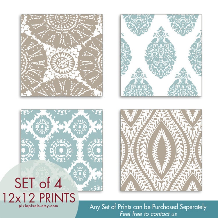 Marine Pattern Prints Collection (Series B) Set of 4 - 12x12 Art Poster Prints (Featured in Truffle Brown and Slate Blue) custom colors
