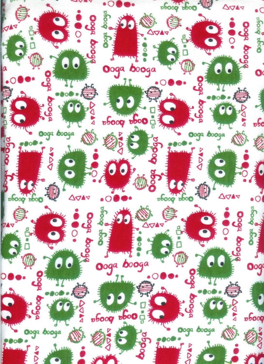 Red And Green Christmas Ooga Booga Polyester PUL Diaper Cut 18 in X 20 in