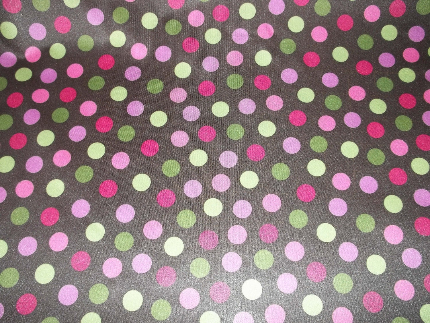 Pink Polka Dots On Brown Polyester PUL By The Yard