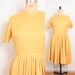 1950s Dress / Mustard Yellow Cotton 50s Day Dress - Womens XL / Plus Size - Pleated Full Skirt Short Sleeve Handmade Home Sewn Dress