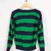 1980s Boatneck Sweater / Navy Blue & Green Sailor Stripes - Womens M / L - Nubby 80s Striped Bateau Pullover Jumper