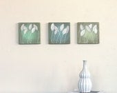 light  blue mint green sea foam ivory leaves nature Simplicity in Greens and Blue original art acrylic triptych painting - StudioZen