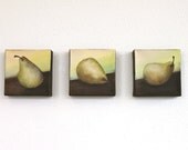 pears fruit still life golden yellow light green brown original art acrylic paintings on thick canvas