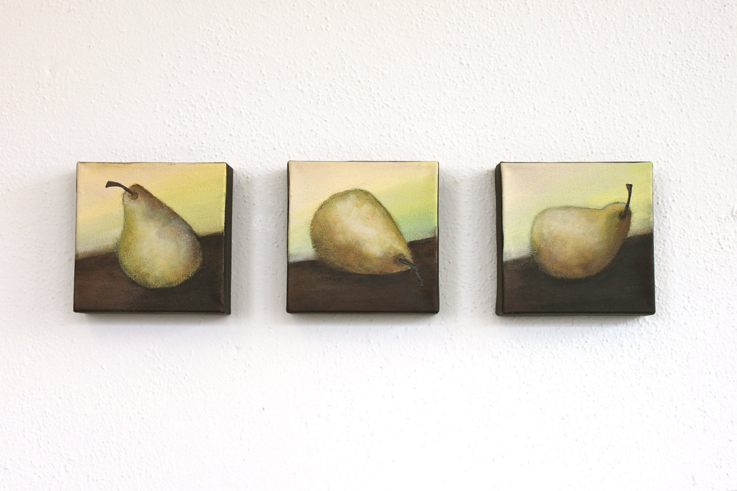 pears fruit still life golden yellow light green brown original art acrylic paintings on thick canvas
