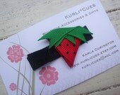 Itty Bitty STRAWBERRY Hair Bow Clip - Red, Black -  Snap Clip Available