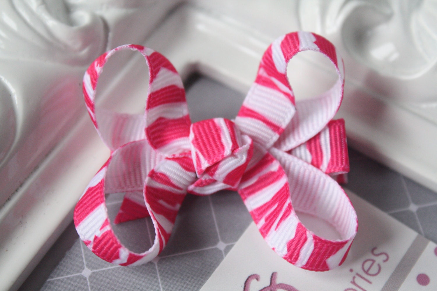Itty Bitty Boutique Hair Bow - HOT PINK  ZEBRA - Snap Clips Available