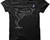 Owl Tree on Black American Apparel Cotton T shirt