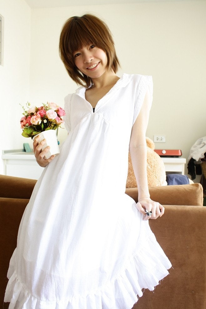 Peter pan collar Simply White Cotton Dress
