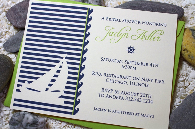 Nautical Sailboat Invitation / Engagement Invitation / Bridal Shower Invitation- Set of 12