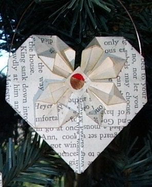 Folded Paper Heart Ornaments or Gift Tags - Set of 10