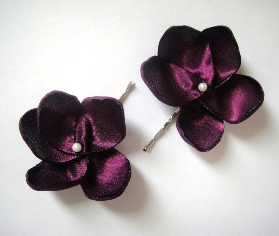 dark raspberry rose blossom wedding flower bobby pins (set of 2)