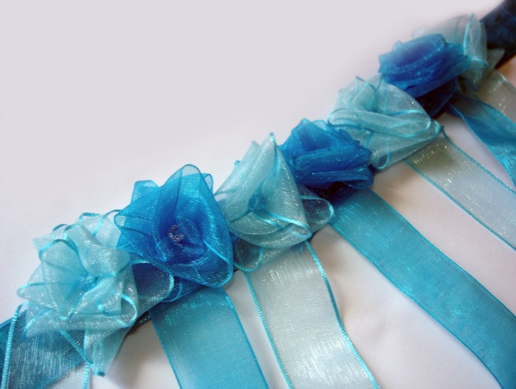 amazing Sapphire blue roses love garden necklace for weddings with blue and white crystal beads...ONE OF A KIND (OOAK)