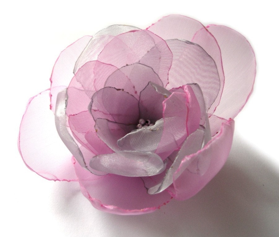 sweet pink silver big rose blossom flower brooch