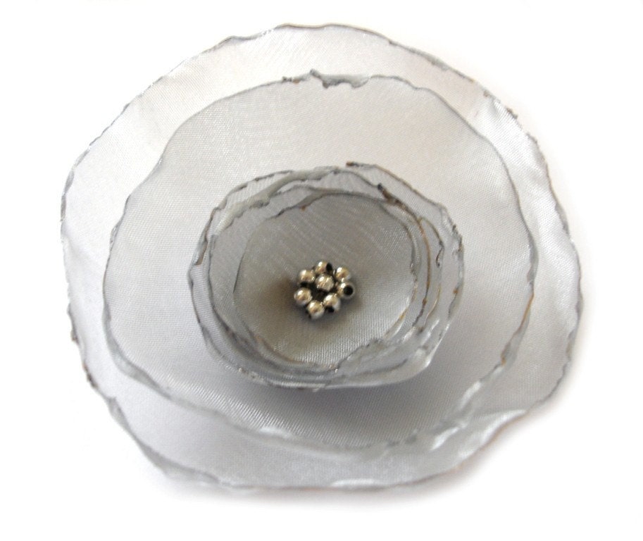 romantic silver rose flower brooch