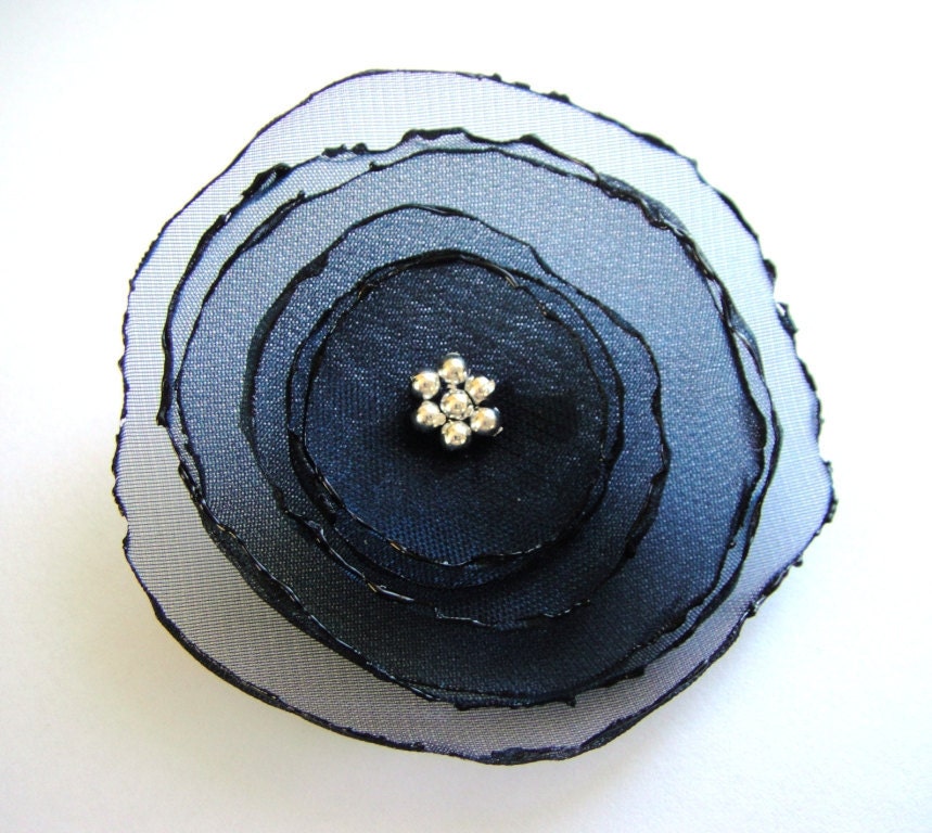romantic midnight blue rose flower brooch