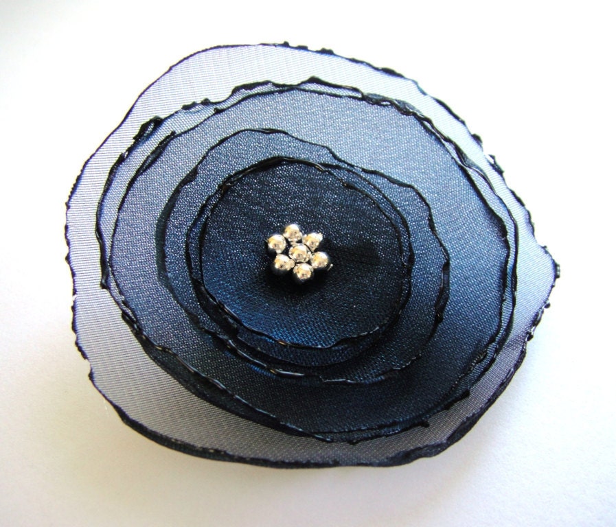romantic midnight blue rose flower brooch