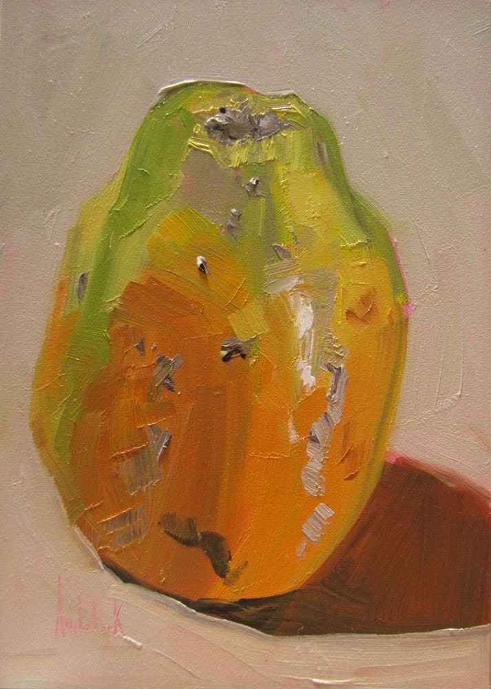 Art, ORIGINAL OIL Painting OOAK, Fruit, Still Life, 'Papaya', 7x5