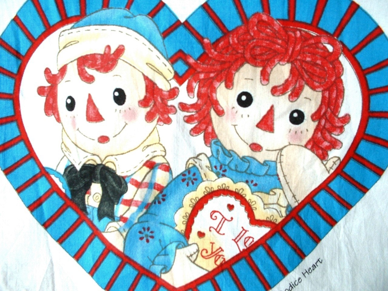 Fabric Bib/Bodice Top, 2 "I Love You" Heart Shaped Pockets Raggedy Ann & Andy by Daisy Kingdom - Price Reduction