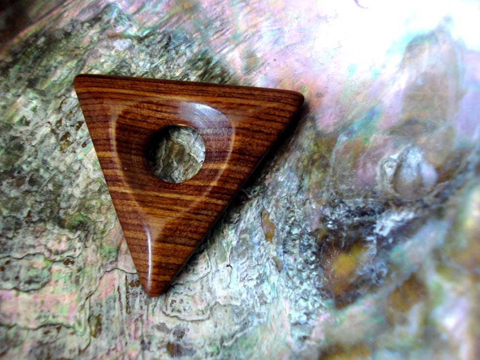 Vintage Wooden Triangle Pyramid Brooch with Circle Cutout