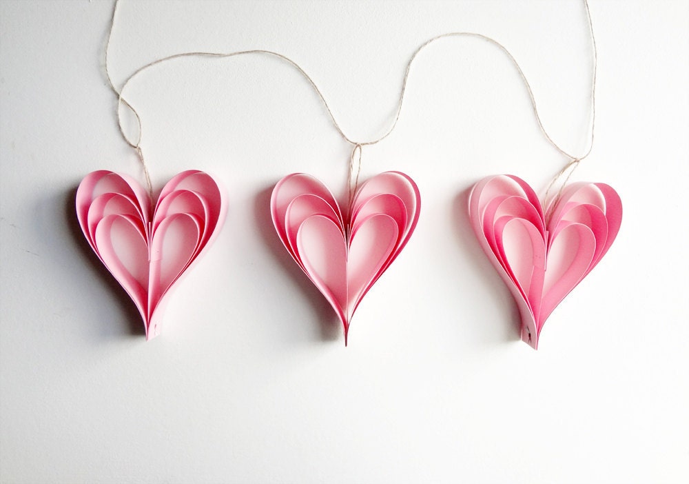Valentine's Day Pink Heart Decorations Garland Wedding Decor Cottage Chic Paper - Bookity