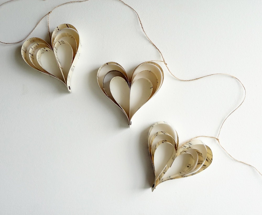 Music garland, cottage chic, beige brown, recycled paper