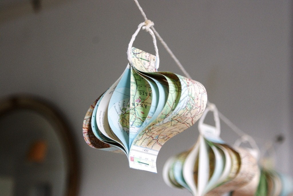 Paper garland - recycled map