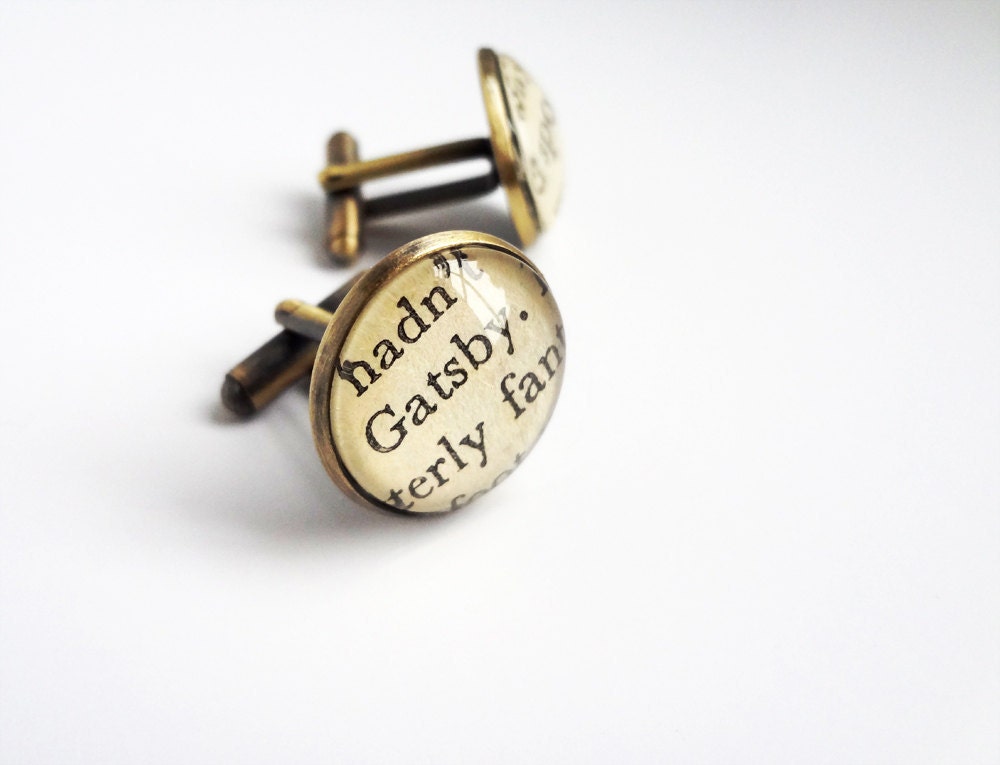 Book cufflinks, bronze cuff links, The Great Gatsby, accessories for men