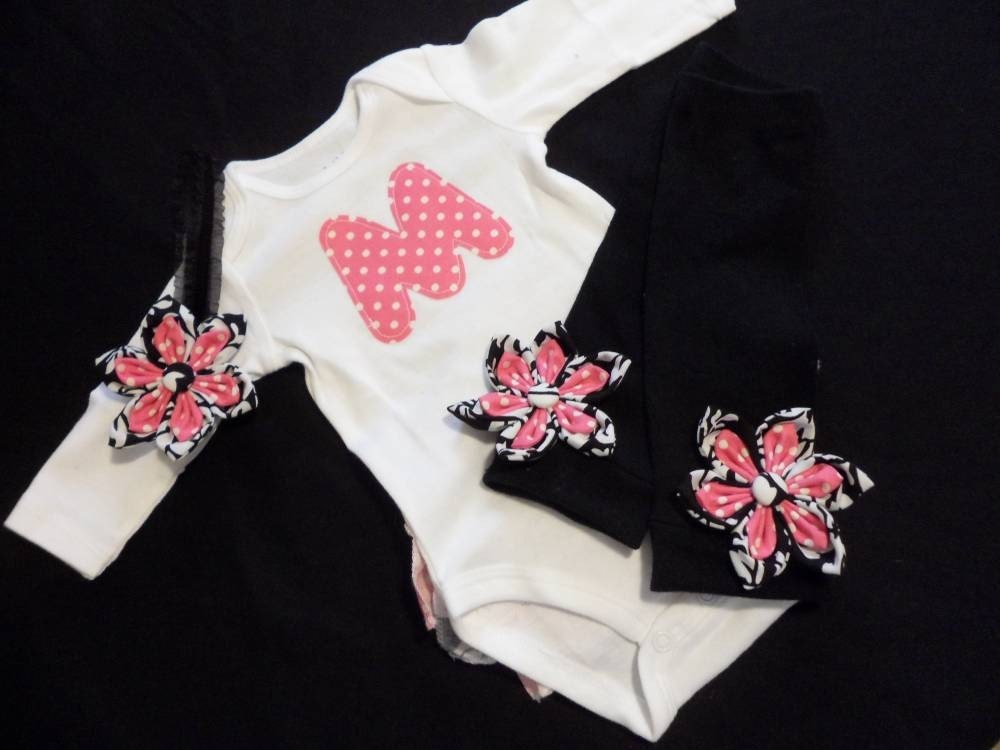 Ruffle Bum Initial Outfit with Matching Leg Warmers and headband