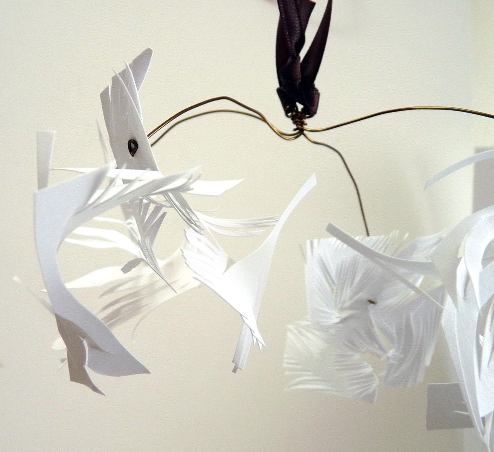White & Bronze Mini- Cut Paper Sculpture - mobile