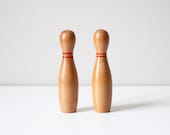 vintage bowling pin set / wood salt and pepper shakers - AMradio