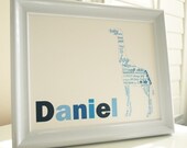 Giraffe with child's name - 8x10 Print, pink and blue colors