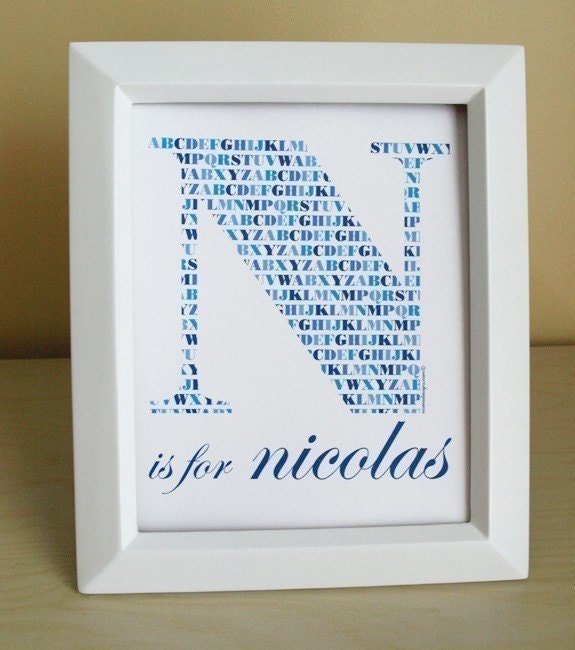Personalized Nursery print - Alphabet Initial is for child's name, 8x10 print