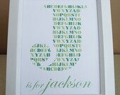 Personalized Nursery print - Alphabet Initial is for child's name, 8x10 print