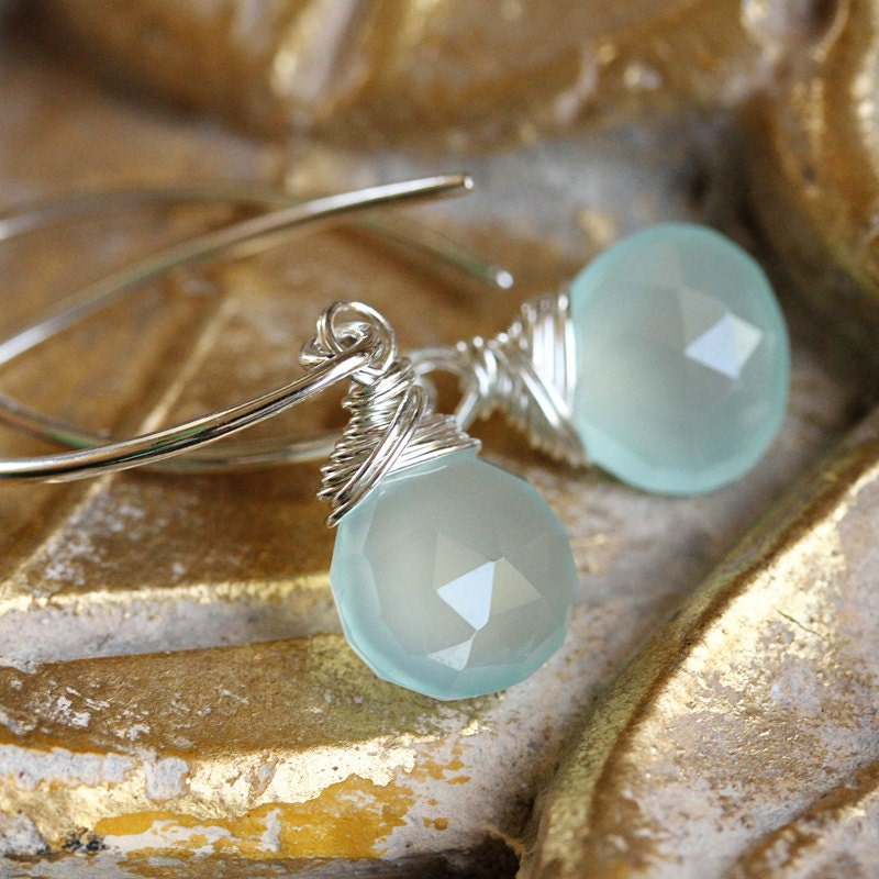 Aqua Chalcedony Sterling Silver Earrings