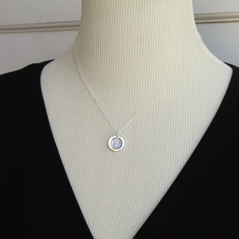 Forget Me Not Victorian Wax Seal Necklace - Fine Silver, Sterling Silver