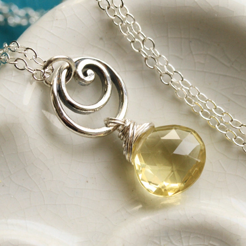 Lemon Quartz Swirl, Sterling Silver Necklace