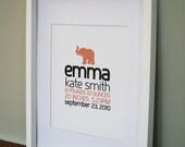 Elephant Baby Nursery Art, Personalized, Baby Shower Gift 8x10