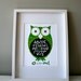 Owl Baby Nursery Art, Alphabet Print, Baby Shower Gift 8x10