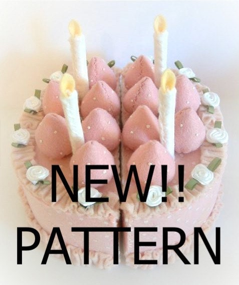 PATTERN ONLY mini strawberry felt food candle birthday cake