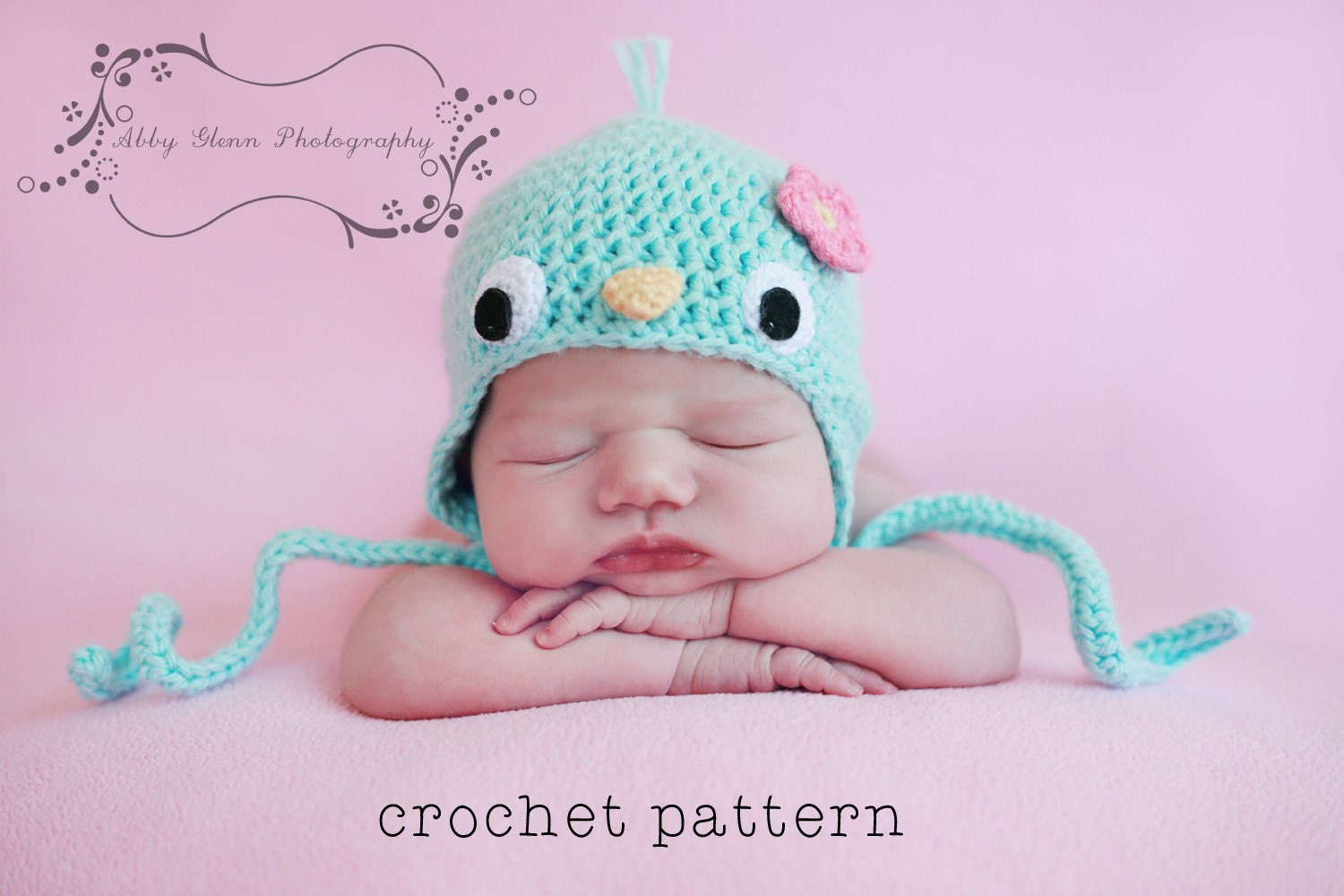 PDF Crochet Pattern, Baby Bluebird Hat w Flower, Earflap Hat or a Beanie, Sizes Newborn to Teen, Make an Adorable Spring Photoprop :D