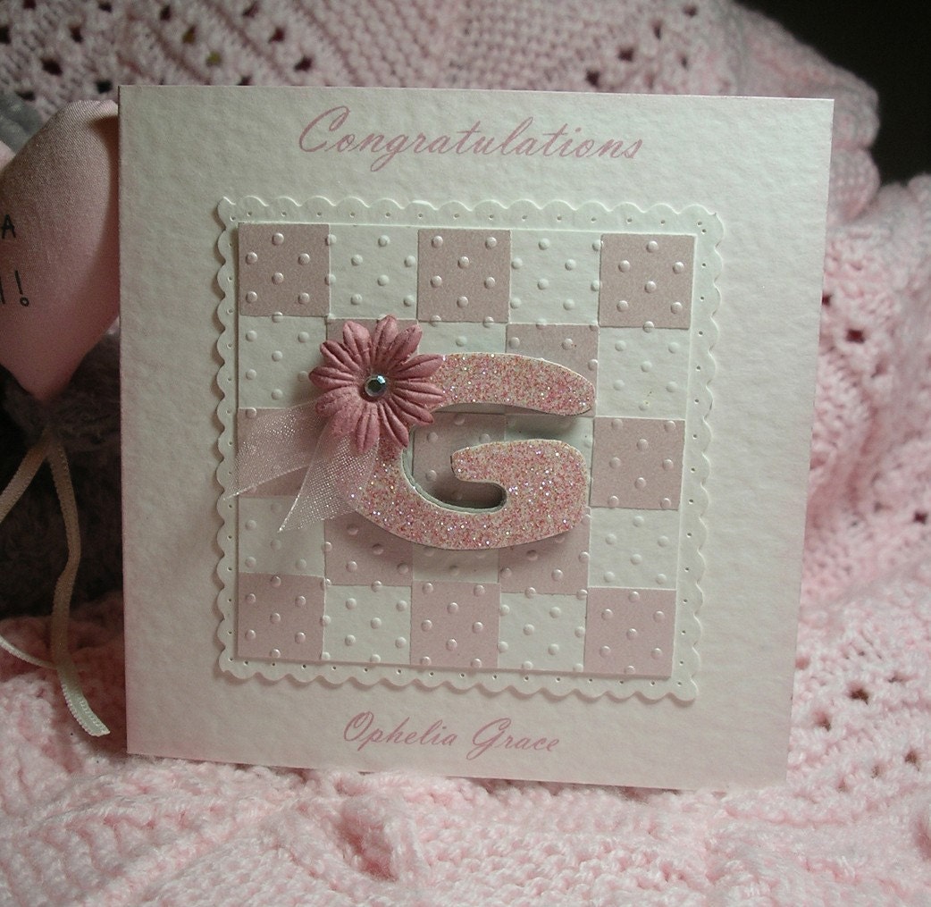 Baby Girl Card - Pink Paper Patchwork - Personalised (was 7.00) SALE